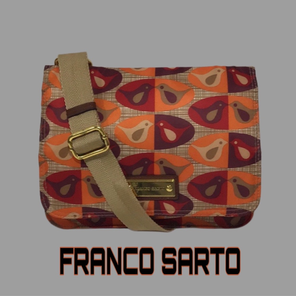 FRANCO SARTO “Love Birds” Multi-Pocket Organizer Crossbody Bag, Orange/Brown